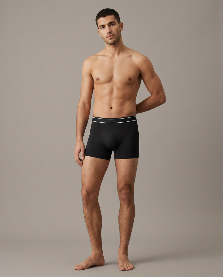 Homme portant le boxer anatomique FRØAMY 3D noir, silhouette entière